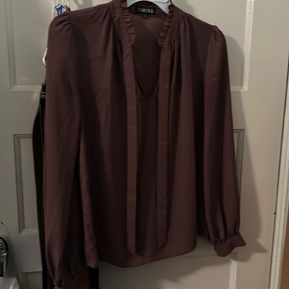 Vince Plum Tie-Neck Ruffle Blouse